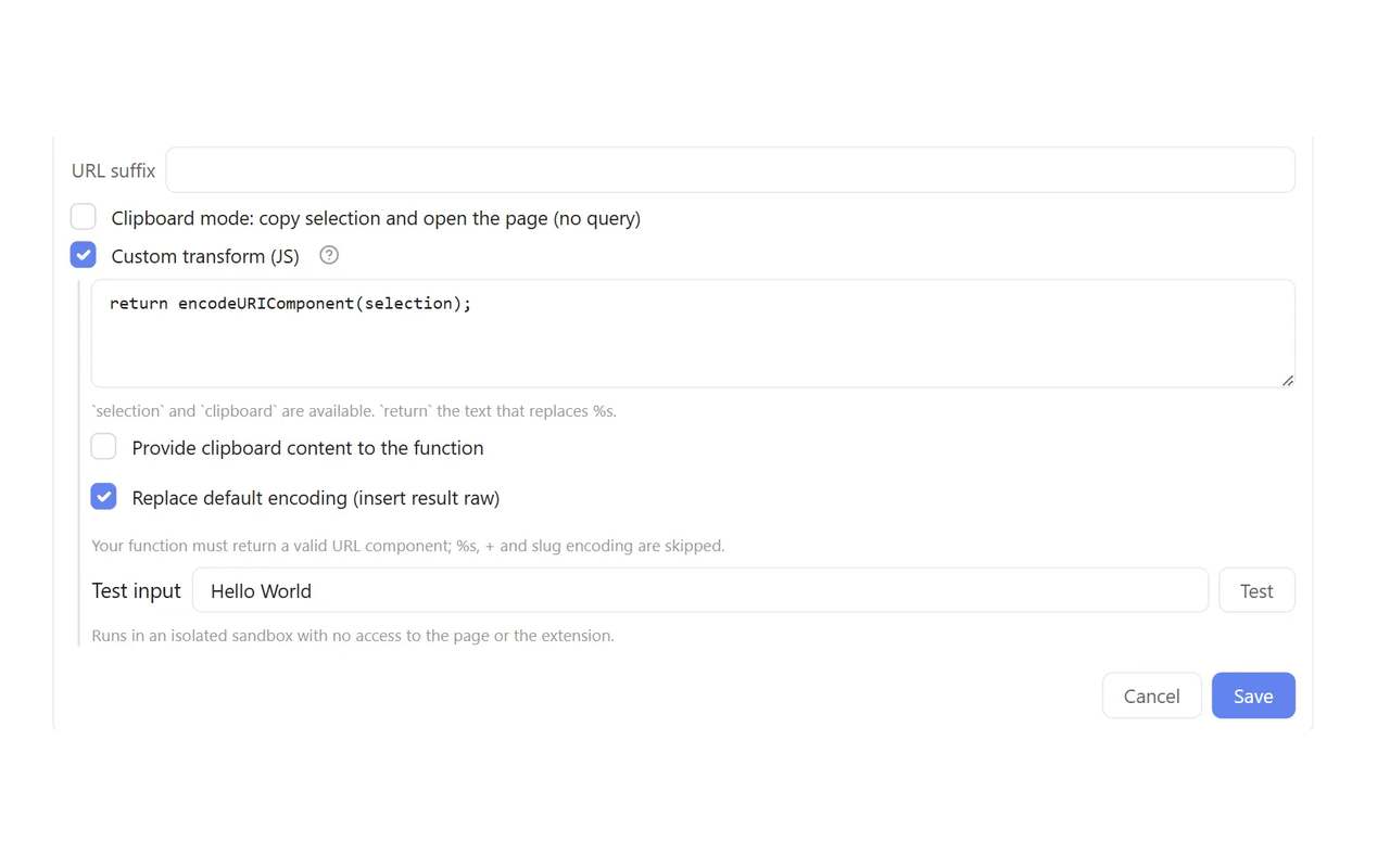 JavaScript-Transformationen pro Link (isoliert)
